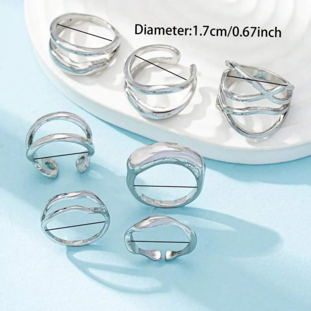 7 Pcs Color Metal Chunky Rings Set For Women , Minimalist Crossing Rings